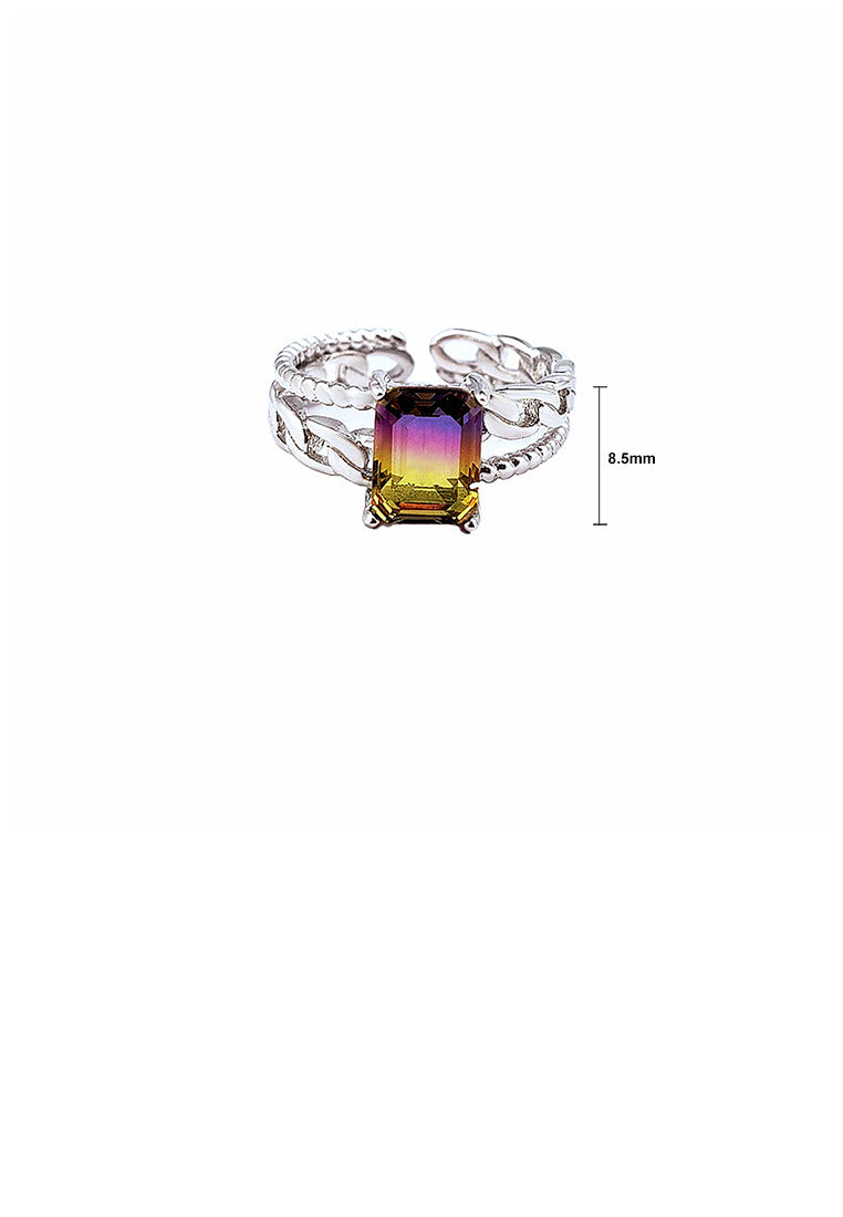 925 Sterling Silver Fashion Simple Twist Double-layer Geometric Adjustable Opening Ring with Purple-yellow Cubic Zirconia - Luxurious Look