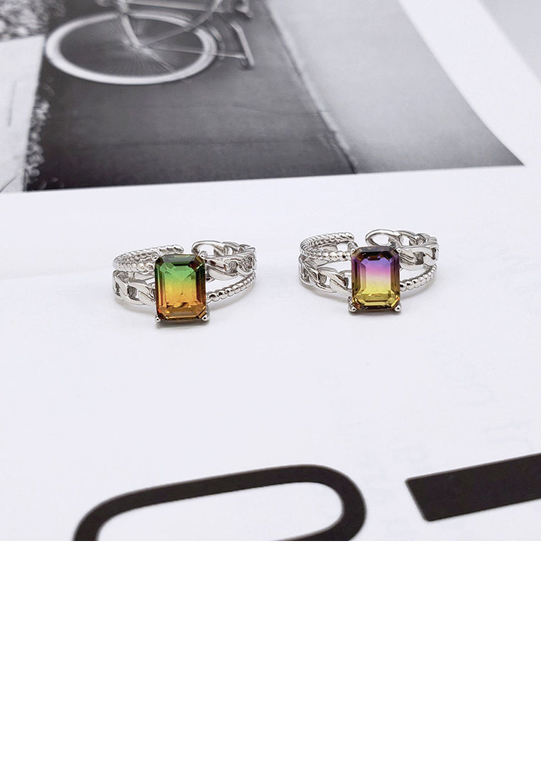 925 Sterling Silver Fashion Simple Twist Double-layer Geometric Adjustable Opening Ring with Purple-yellow Cubic Zirconia - Luxurious Look