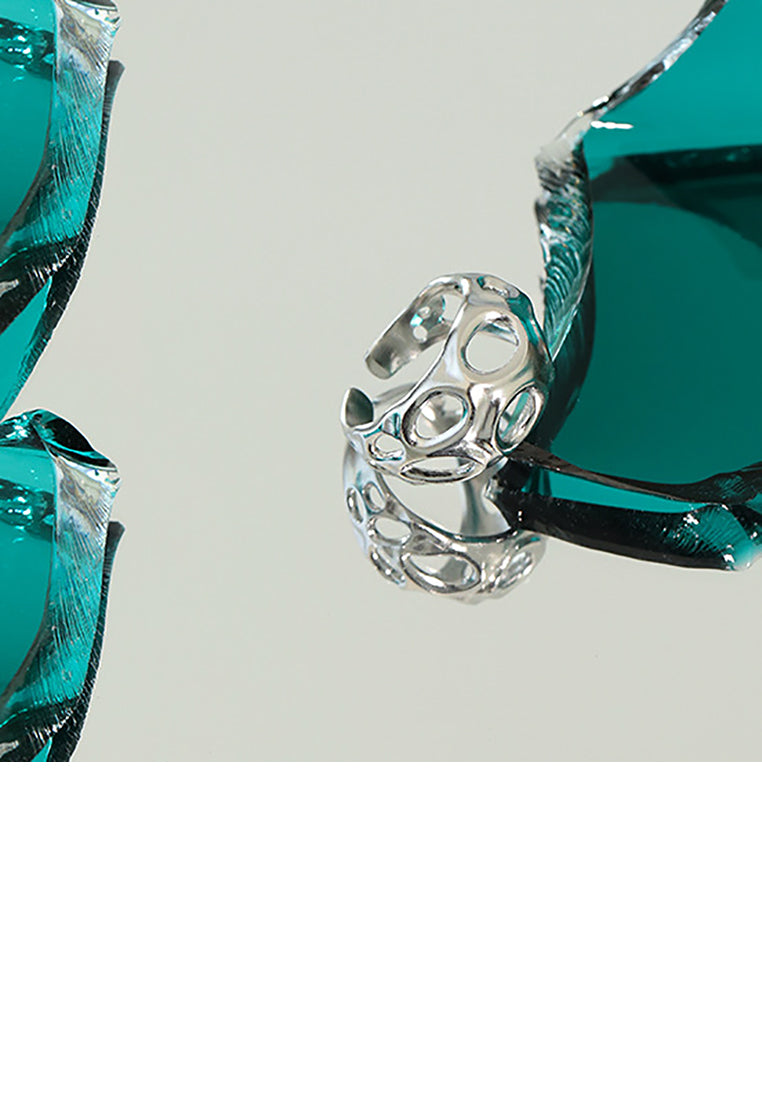 925 Sterling Silver Fashion Personality Hollow Geometric Adjustable Opening Ring