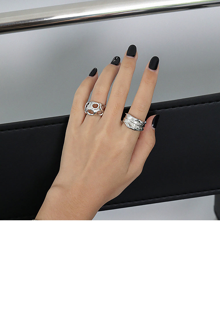 925 Sterling Silver Fashion Personality Hollow Geometric Adjustable Opening Ring