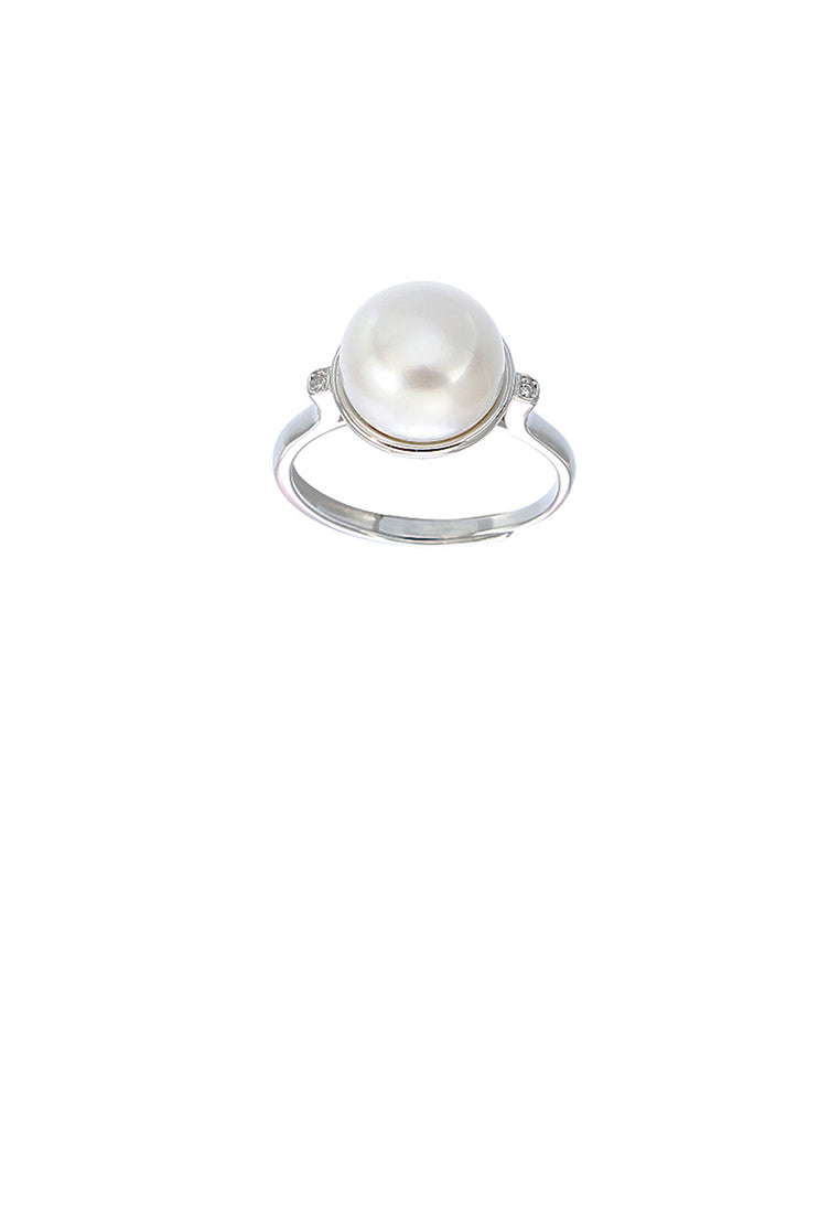 925 Sterling Silver Fashion Simple Geometric Round Freshwater Pearl Adjustable Ring - Luxurious Look