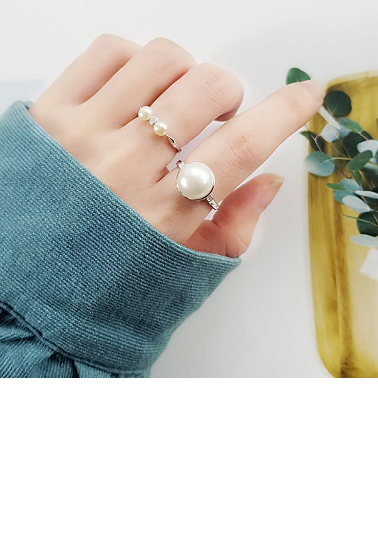 925 Sterling Silver Fashion Simple Geometric Round Freshwater Pearl Adjustable Ring - Luxurious Look