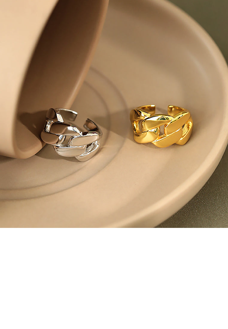 925 Sterling Silver Fashion Personality Thick Chain Geometric Adjustable Open Ring