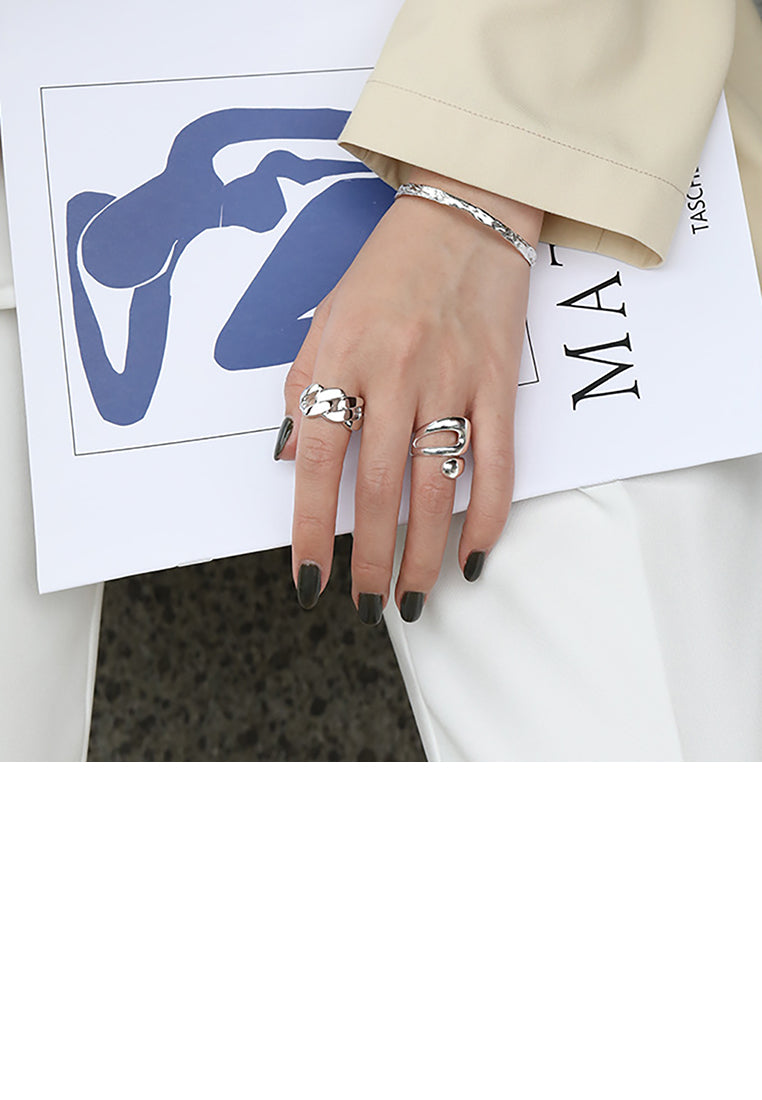 925 Sterling Silver Fashion Personality Thick Chain Geometric Adjustable Open Ring