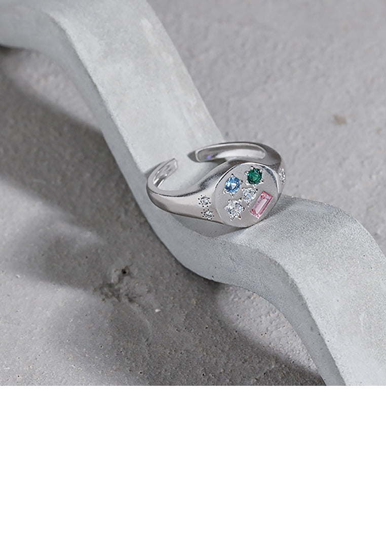 925 Sterling Silver Fashion Simple Geometric Star Adjustable Open Ring with Cubic Zirconia - Luxurious Look