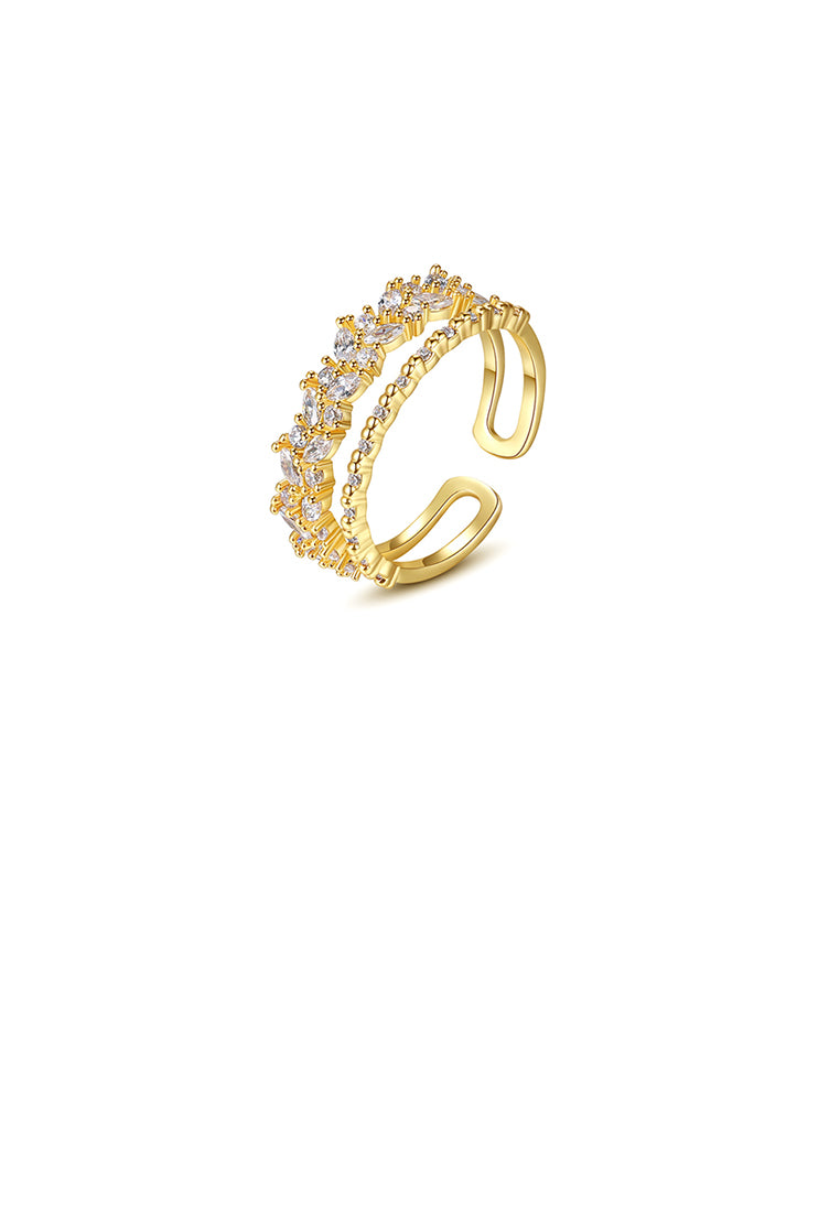 Fashion and Elegant Plated Gold Hollow Geometric Adjustable Opening Ring with Cubic Zirconia - Luxurious Look
