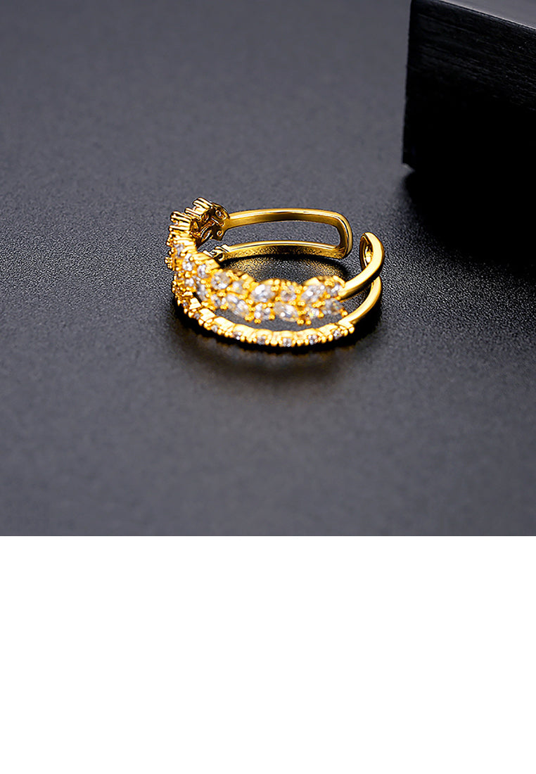 Fashion and Elegant Plated Gold Hollow Geometric Adjustable Opening Ring with Cubic Zirconia - Luxurious Look