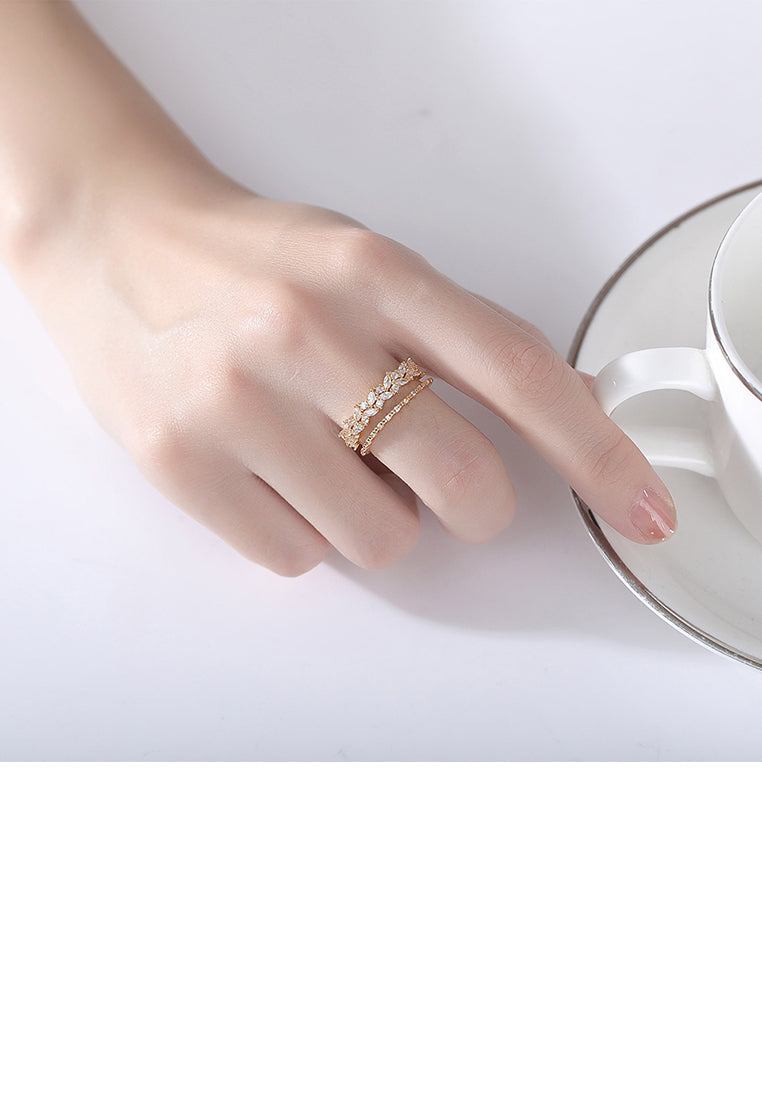 Fashion and Elegant Plated Gold Hollow Geometric Adjustable Opening Ring with Cubic Zirconia - Luxurious Look