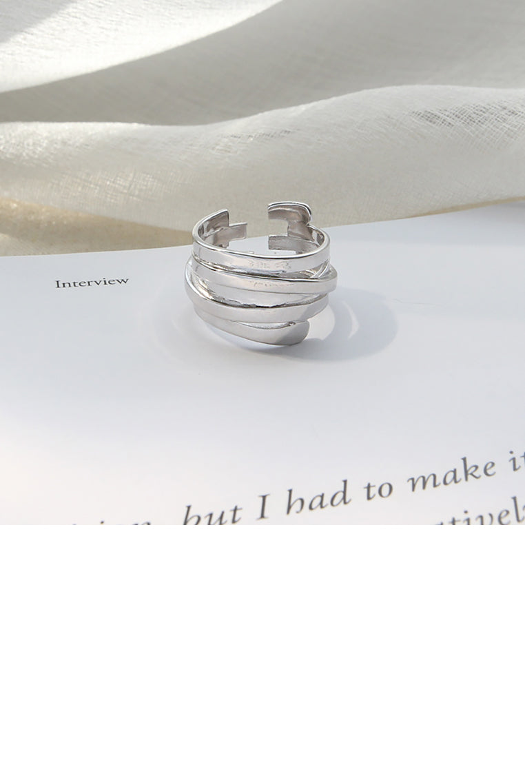 925 Sterling Silver Fashion Personality Multilayer Winding Geometric Adjustable Opening Ring