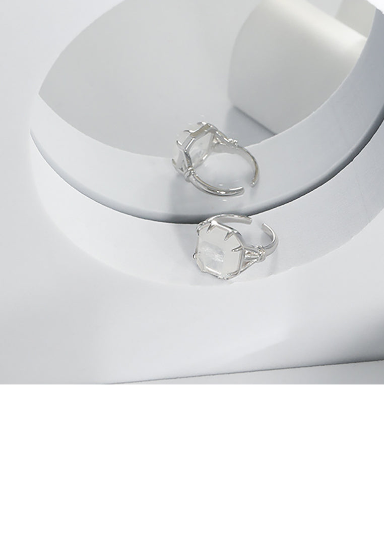 925 Sterling Silver Simple Fashion Geometric Square Cubic Zirconia Adjustable Open Ring - Luxurious Look
