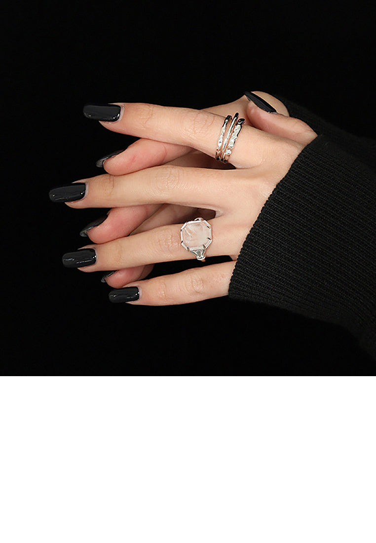 925 Sterling Silver Simple Fashion Geometric Square Cubic Zirconia Adjustable Open Ring - Luxurious Look