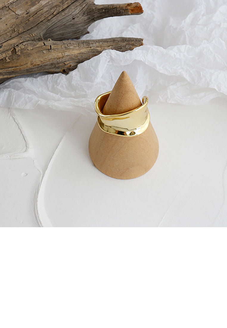 925 Sterling Silver Plated Gold Fashion Personality Irregular Wide Geometric Adjustable Opening Ring