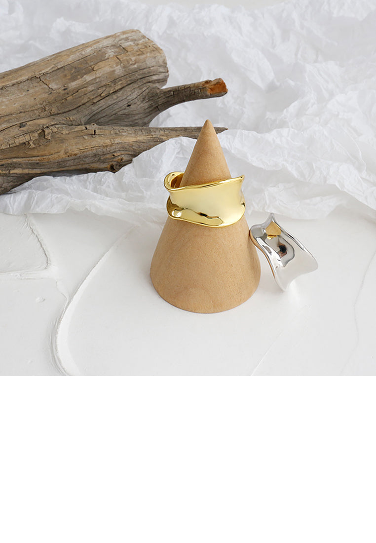 925 Sterling Silver Plated Gold Fashion Personality Irregular Wide Geometric Adjustable Opening Ring