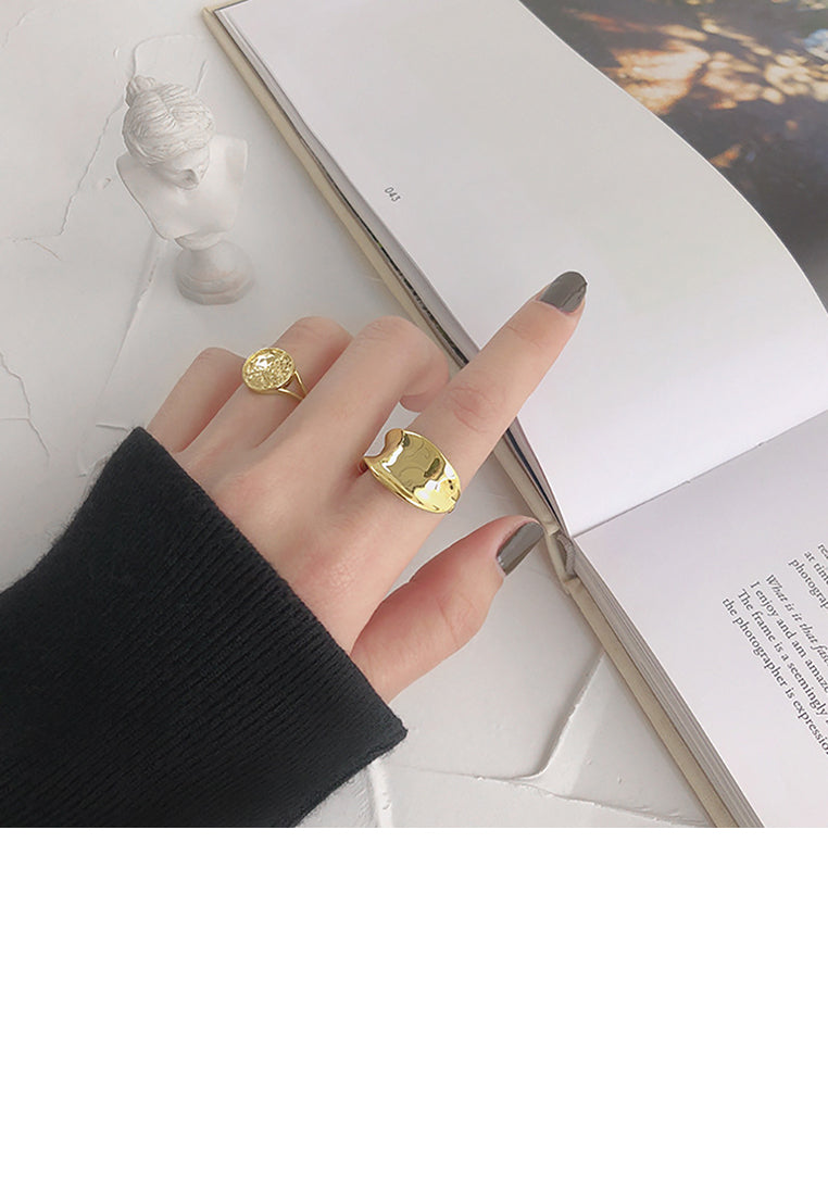925 Sterling Silver Plated Gold Fashion Personality Irregular Wide Geometric Adjustable Opening Ring