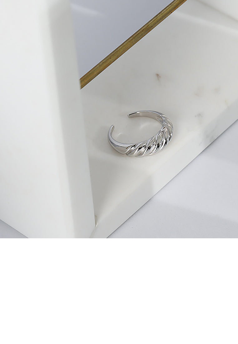 925 Sterling Silver Fashion Simple Twill Geometric Adjustable Open Ring