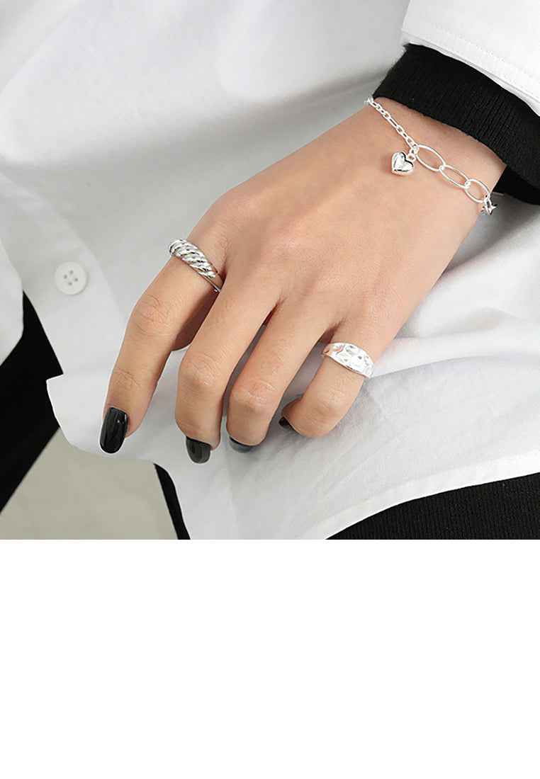 925 Sterling Silver Fashion Simple Twill Geometric Adjustable Open Ring