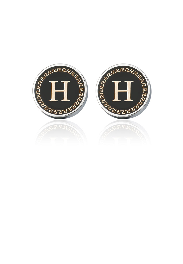 Fashion and Simple Golden Alphabet H Geometric Round Cufflinks