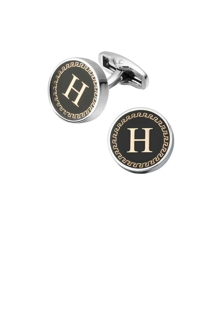 Fashion and Simple Golden Alphabet H Geometric Round Cufflinks