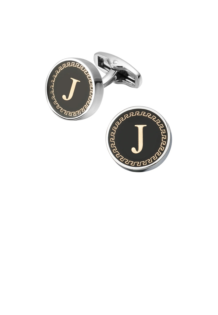 Fashion and Simple Golden Alphabet J Geometric Round Cufflinks