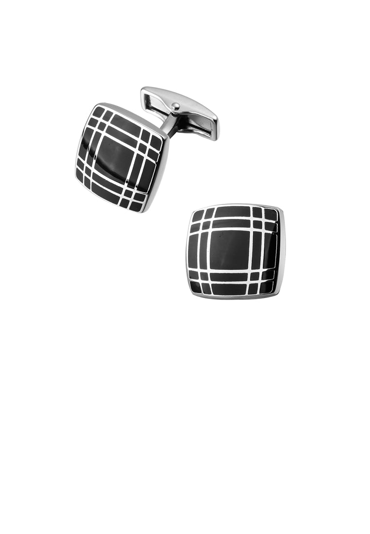 Simple and Fashion Enamel Black Grid Geometric Square Cufflinks
