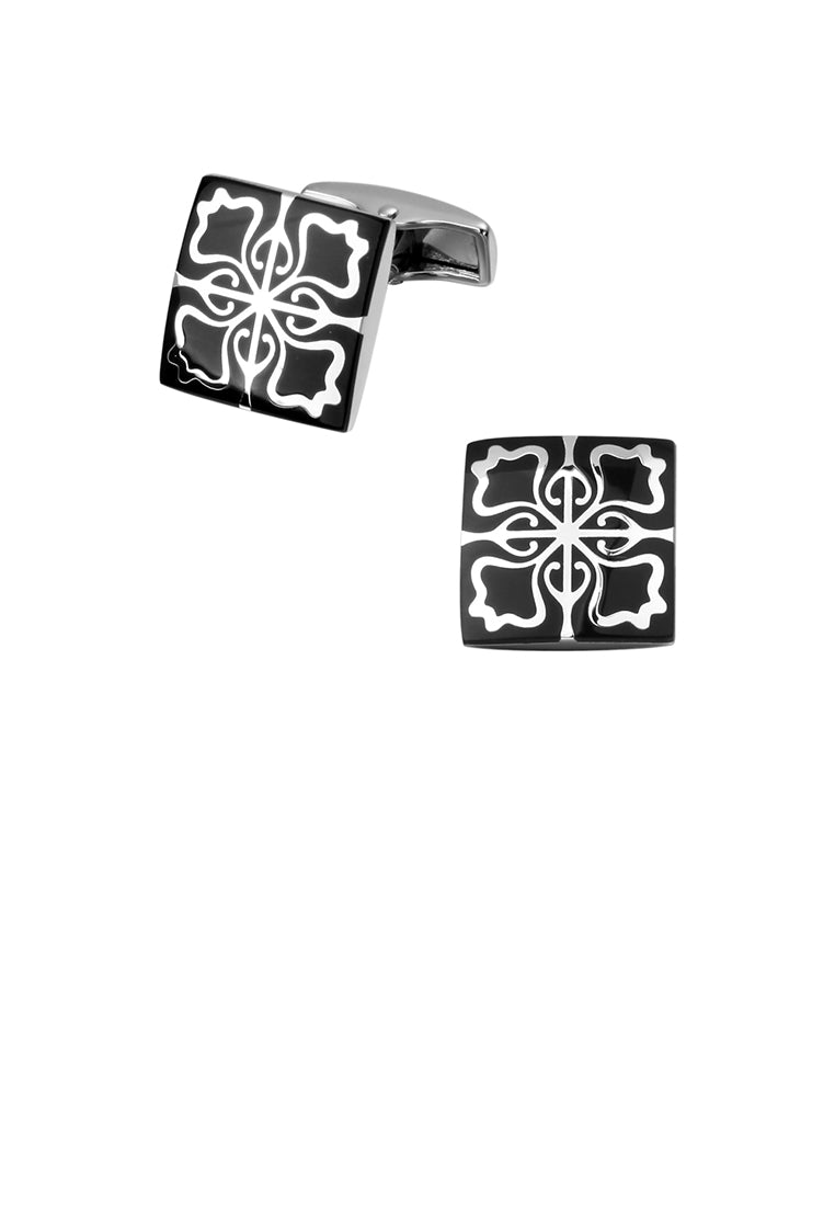 Simple Vintage Pattern Enamel Black Geometric Square Cufflinks