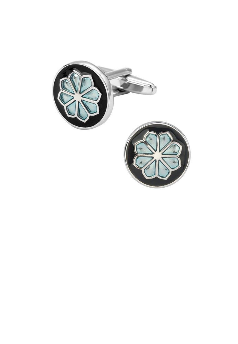 Fashion and Simple Blue Snowflake Geometric Round Cufflinks