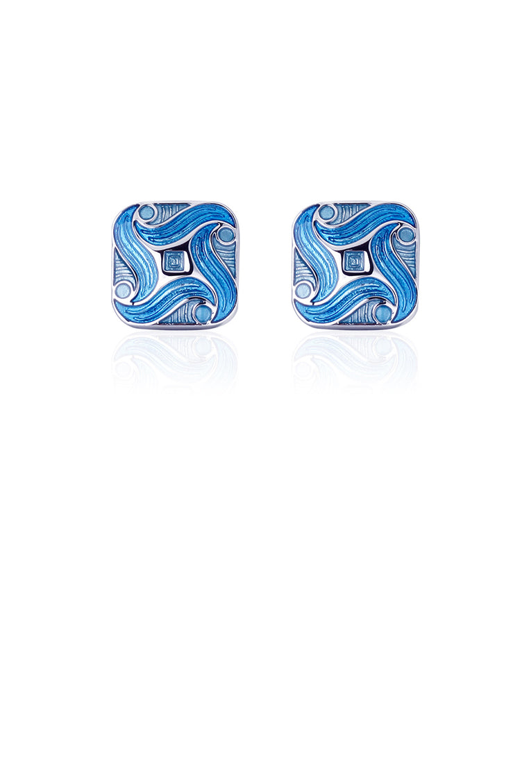 Fashion and Temperament Blue Pattern Geometric Square Cufflinks