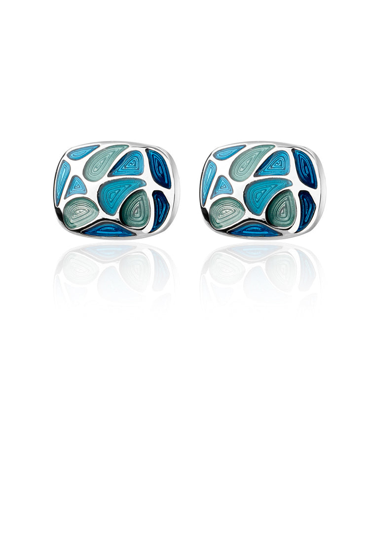 Fashion Temperament Blue Enamel Pattern Geometric Oval Cufflinks