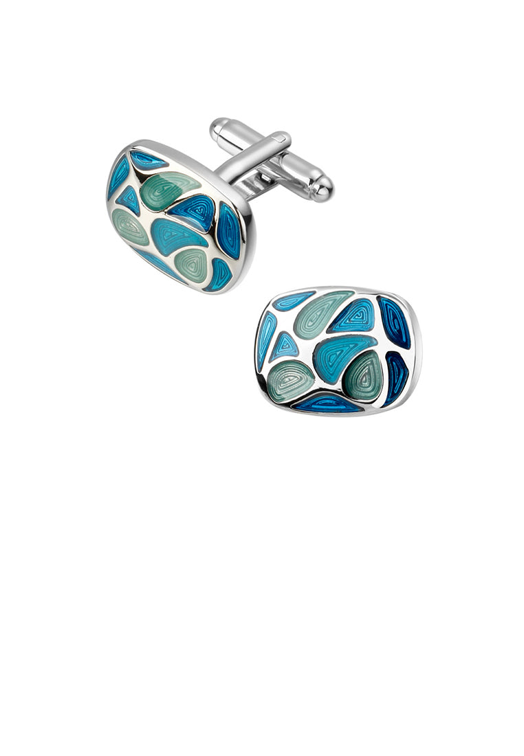Fashion Temperament Blue Enamel Pattern Geometric Oval Cufflinks