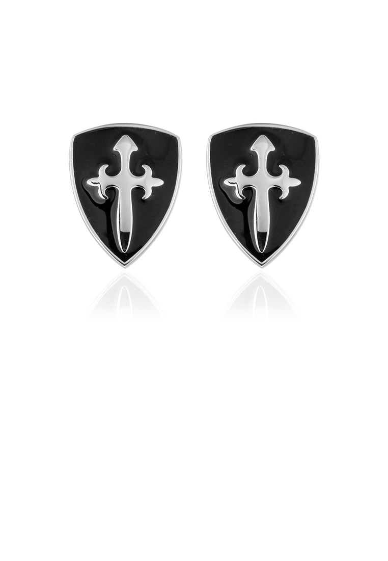 Fashion Temperament Enamel Black Shield Cufflinks