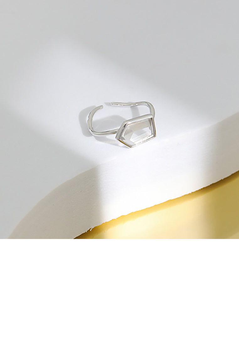 925 Sterling Silver Fashion Temperament Geometric Crystal Adjustable Open Ring