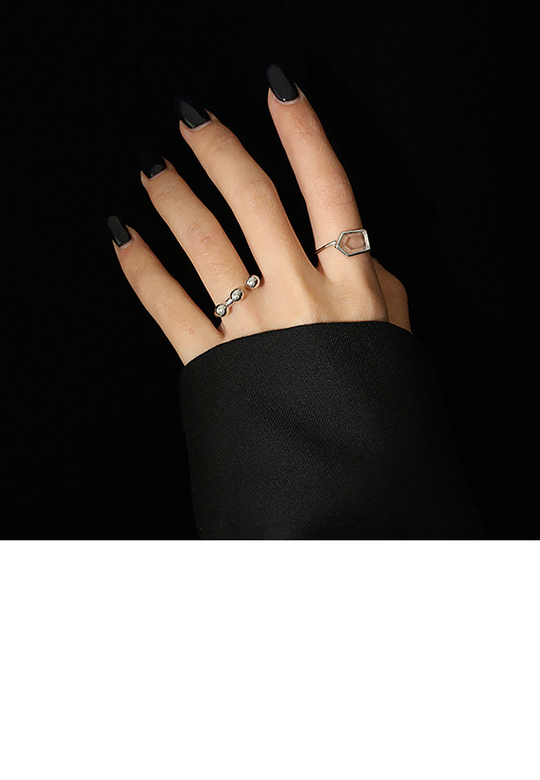 925 Sterling Silver Fashion Temperament Geometric Crystal Adjustable Open Ring