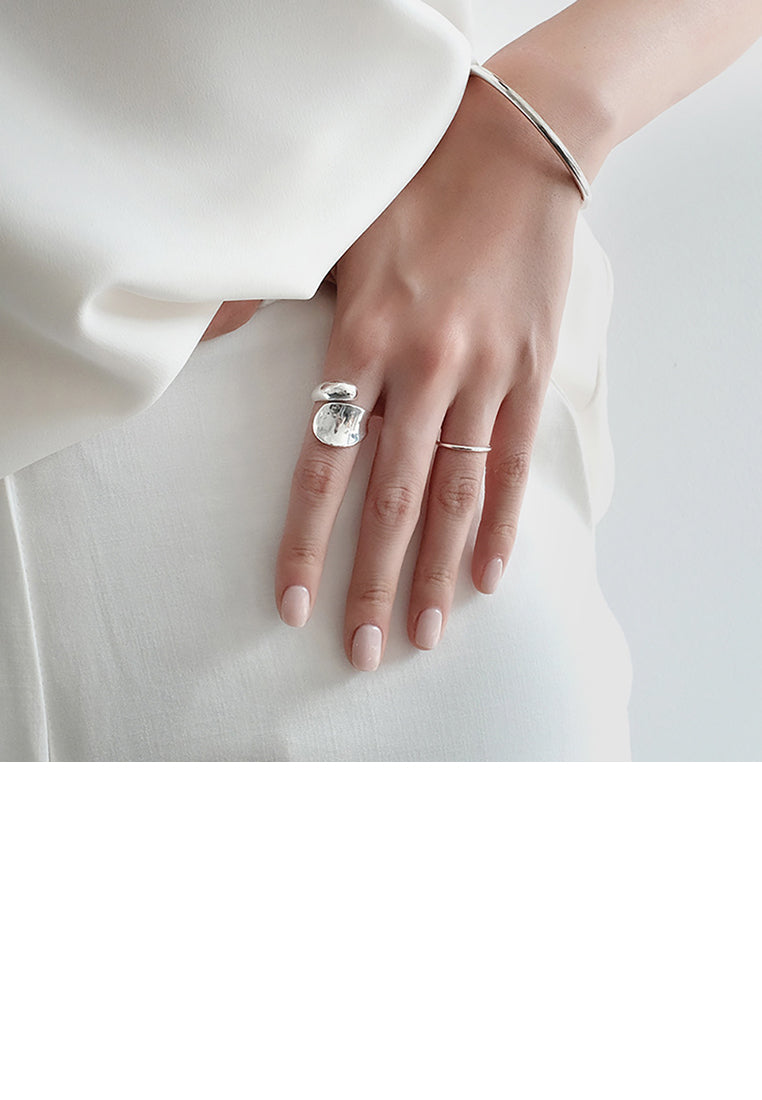 925 Sterling Silver Fashion Personality Geometric Glossy Adjustable Open Ring