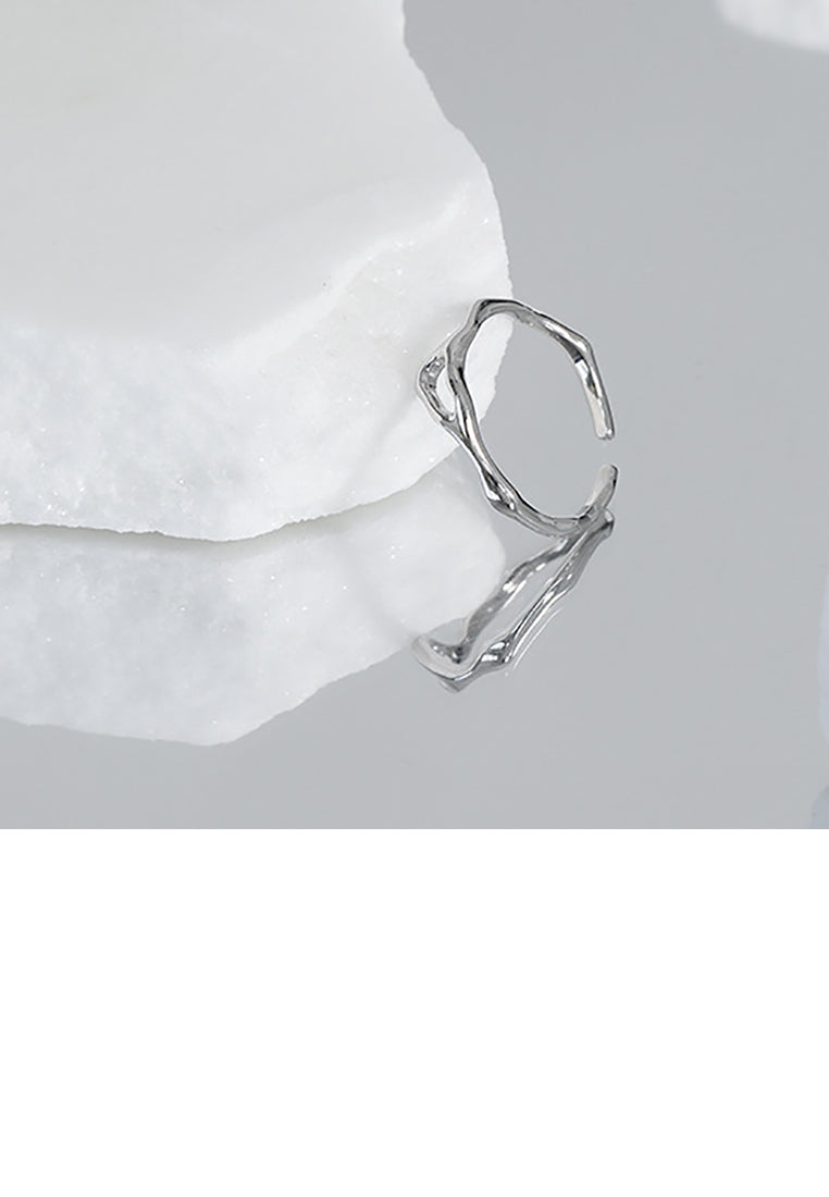 925 Sterling Silver Simple Temperament Hollow Irregular Geometric Adjustable Opening Ring
