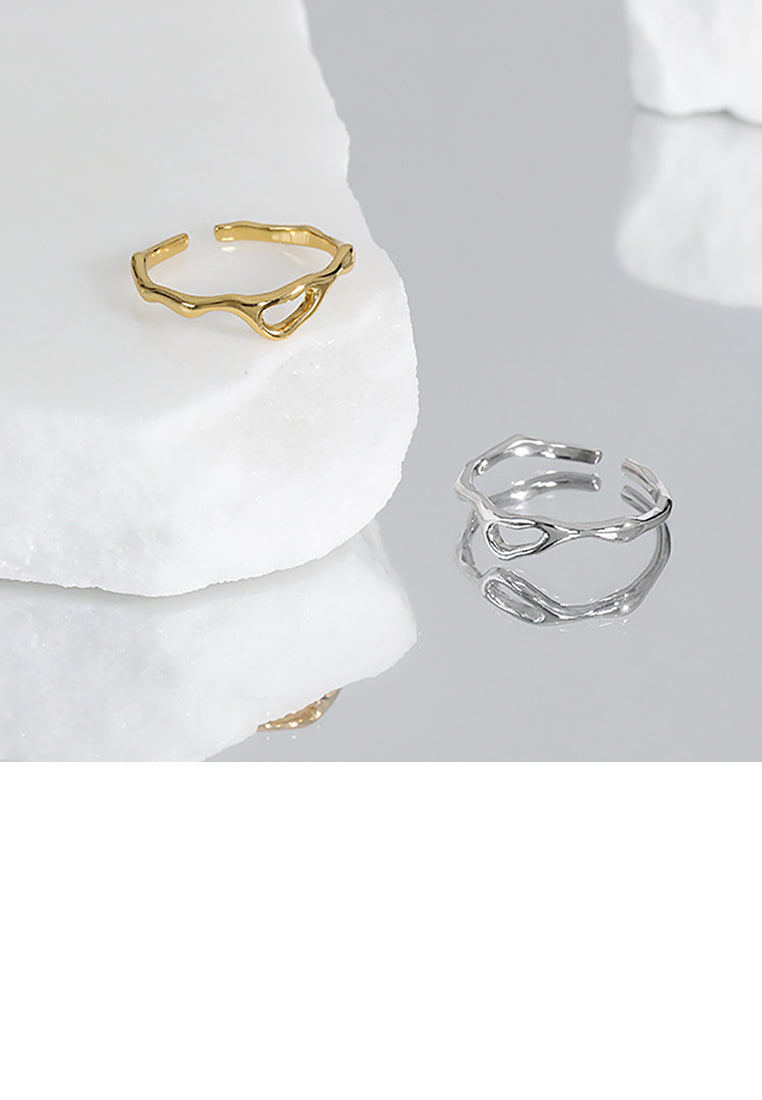 925 Sterling Silver Simple Temperament Hollow Irregular Geometric Adjustable Opening Ring