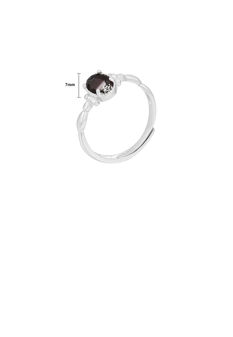 925 Sterling Silver Simple Temperament Geometric Oval Black Cubic Zirconia Adjustable Ring - Luxurious Look