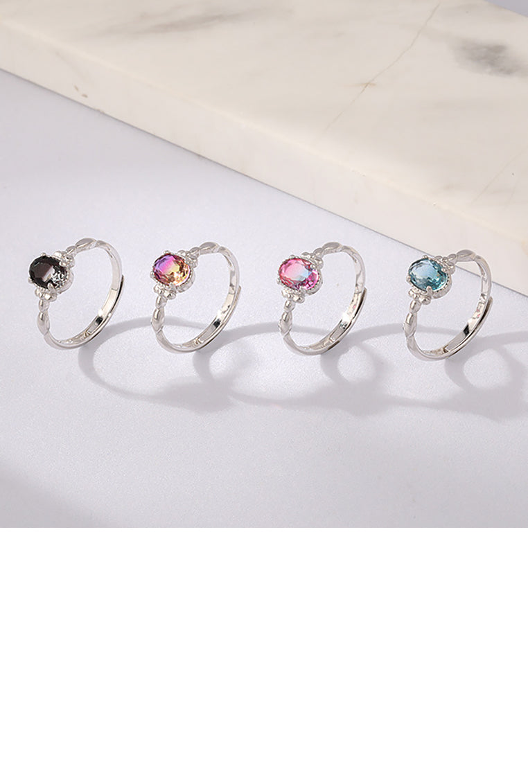 925 Sterling Silver Simple Temperament Geometric Oval Black Cubic Zirconia Adjustable Ring - Luxurious Look