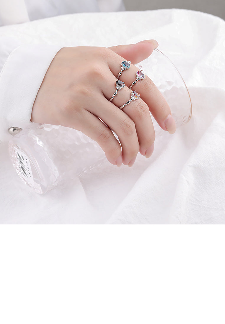 925 Sterling Silver Simple Temperament Geometric Oval Black Cubic Zirconia Adjustable Ring - Luxurious Look