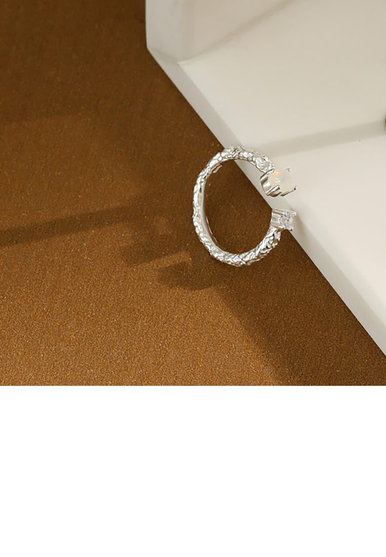 925 Sterling Silver Fashion Simple Pattern Imitating Opal Geometric Adjustable Open Ring