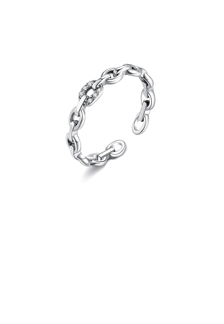925 Sterling Silver Simple Personality Geometric Circle Adjustable Opening Ring with Cubic Zirconia - Luxurious Look