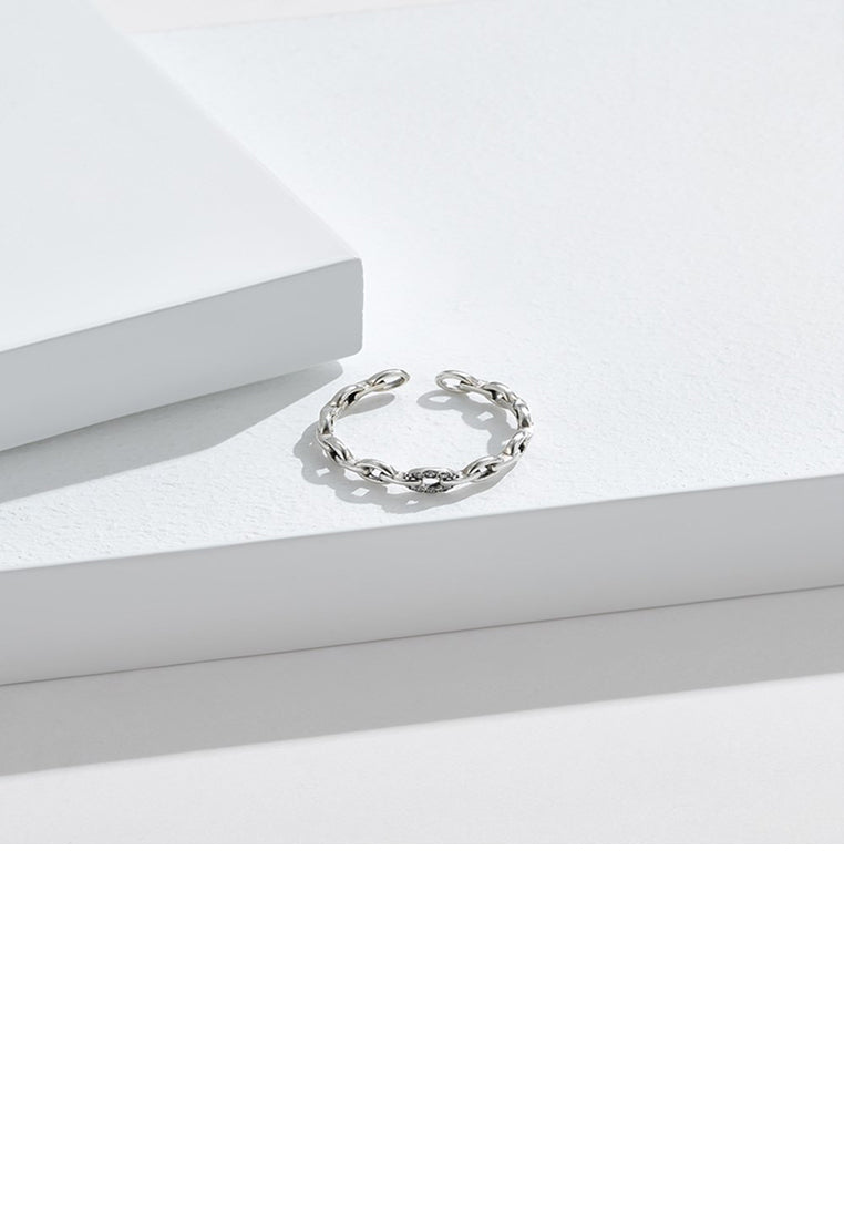 925 Sterling Silver Simple Personality Geometric Circle Adjustable Opening Ring with Cubic Zirconia - Luxurious Look