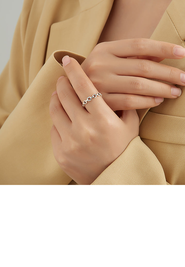 925 Sterling Silver Simple Personality Geometric Circle Adjustable Opening Ring with Cubic Zirconia - Luxurious Look