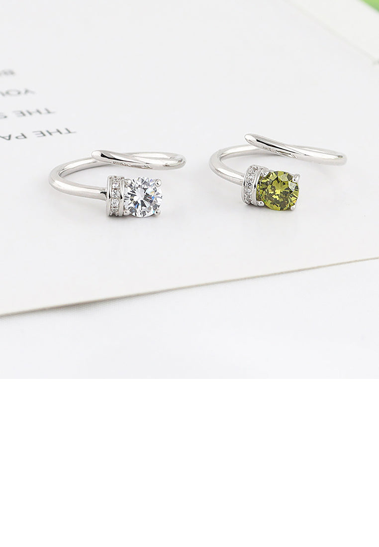 925 Sterling Silver Fashion Simple Geometric Oval Green Cubic Zirconia Adjustable Opening Ring - Luxurious Look