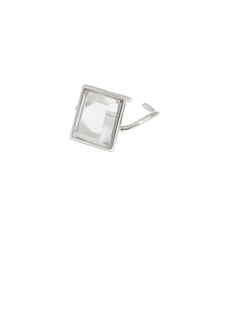 925 Sterling Silver Fashion Temperament Geometric Square Crystal Adjustable Open Ring