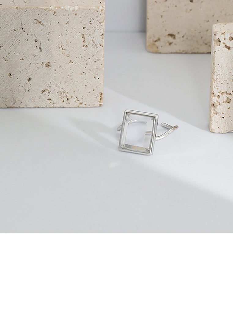925 Sterling Silver Fashion Temperament Geometric Square Crystal Adjustable Open Ring