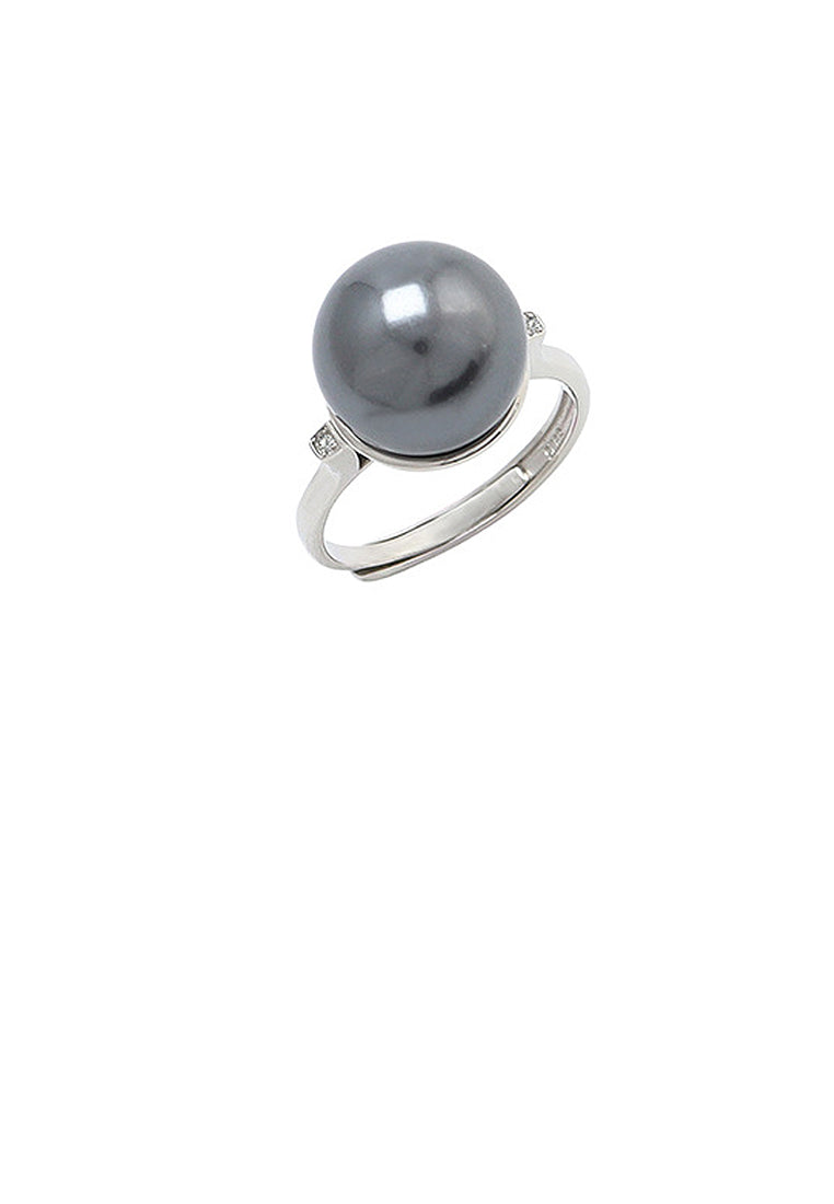 925 Sterling Silver Simple Fashion Geometric Black Freshwater Pearl Adjustable Ring with Cubic Zirconia - Luxurious Look