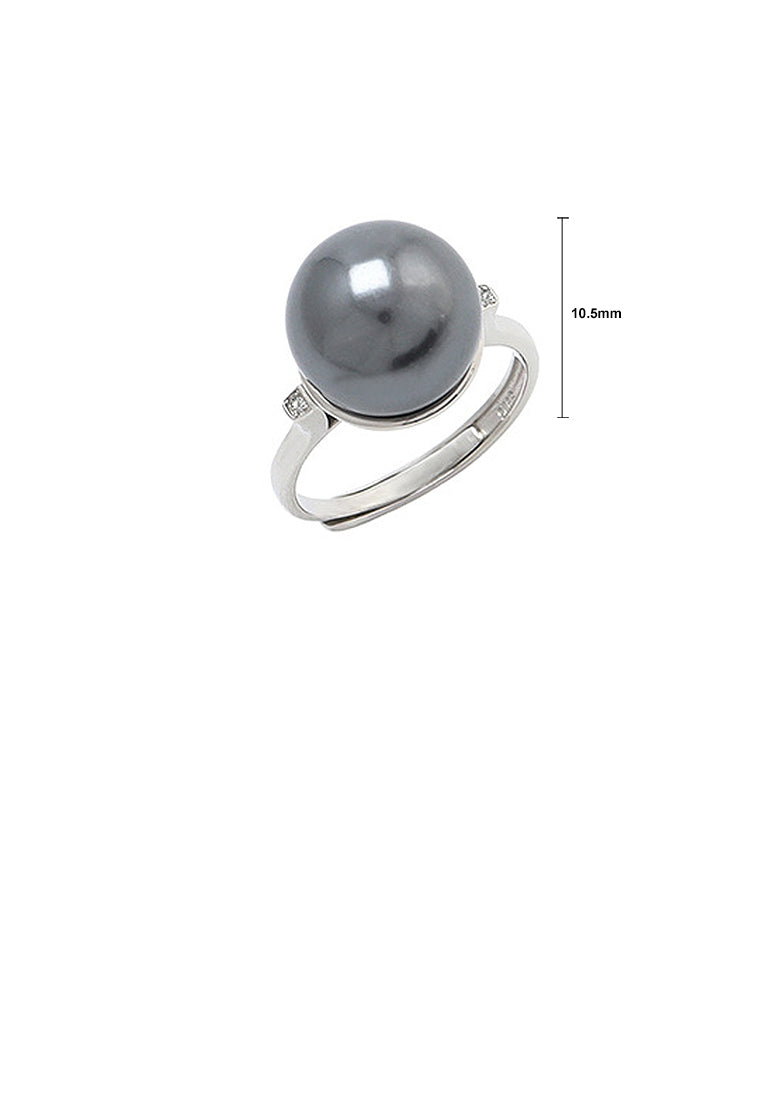 925 Sterling Silver Simple Fashion Geometric Black Freshwater Pearl Adjustable Ring with Cubic Zirconia - Luxurious Look