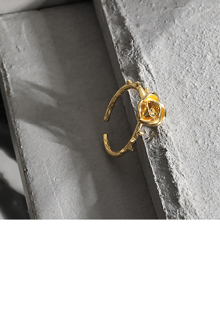 925 Sterling Silver Plated Gold Simple and Elegant Rose Geometric Adjustable Open Ring