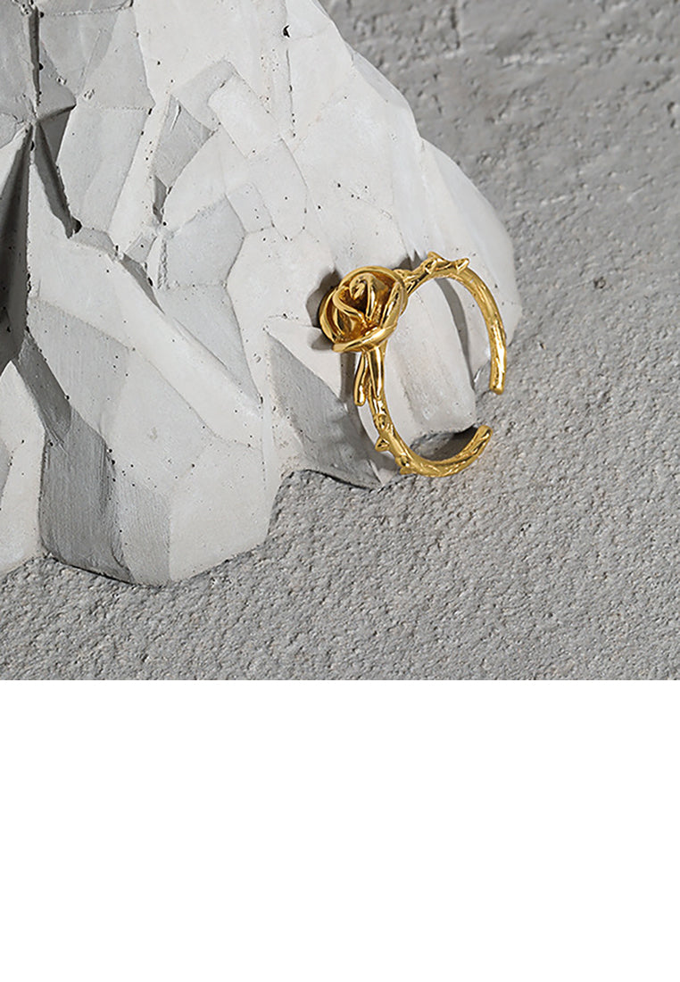 925 Sterling Silver Plated Gold Simple and Elegant Rose Geometric Adjustable Open Ring