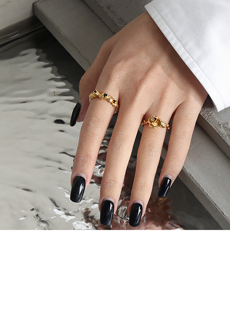 925 Sterling Silver Plated Gold Simple and Elegant Rose Geometric Adjustable Open Ring